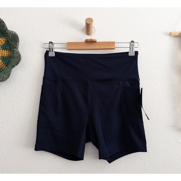 Bally Total Fitness Activewear Blue High Rise Bike Shorts Size Large NWT - Picture 1 of 5
